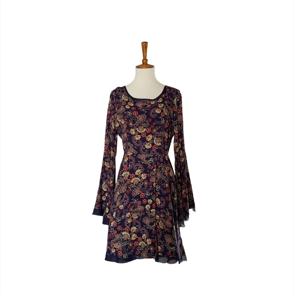 Aryeh Floral‎ Dress Size Large Navy
